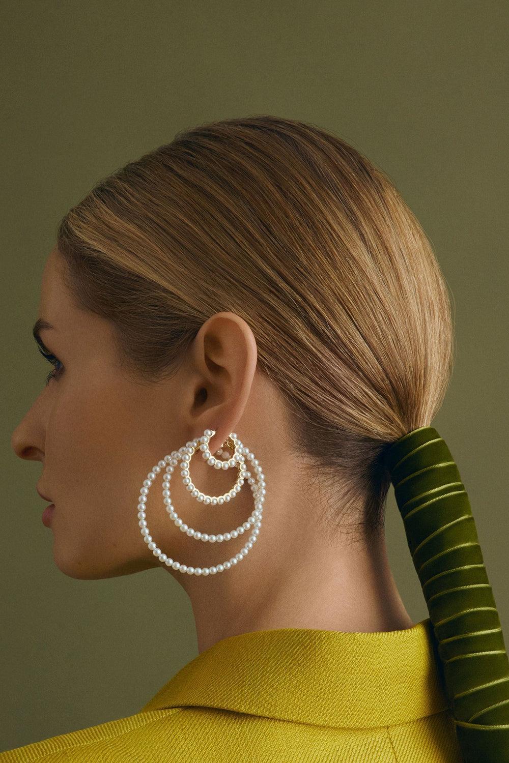 Medium Pearl Hoop Earrings-YELLOW GOLD-JEWELRYFINE JEWELEARRING-BAGGINS