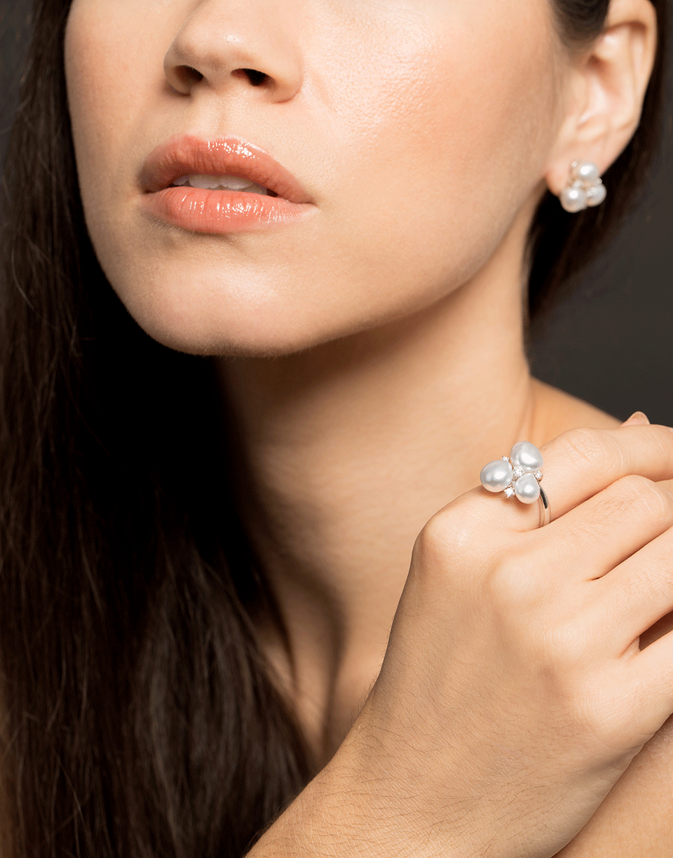 BAGGINS-Three White South Sea Pearl Cluster Ring-WHITE GOLD