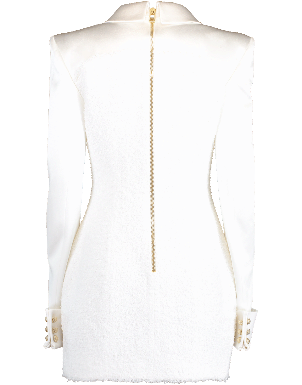 BALMAIN-Long Sleeve Tweed Dress-BLANC