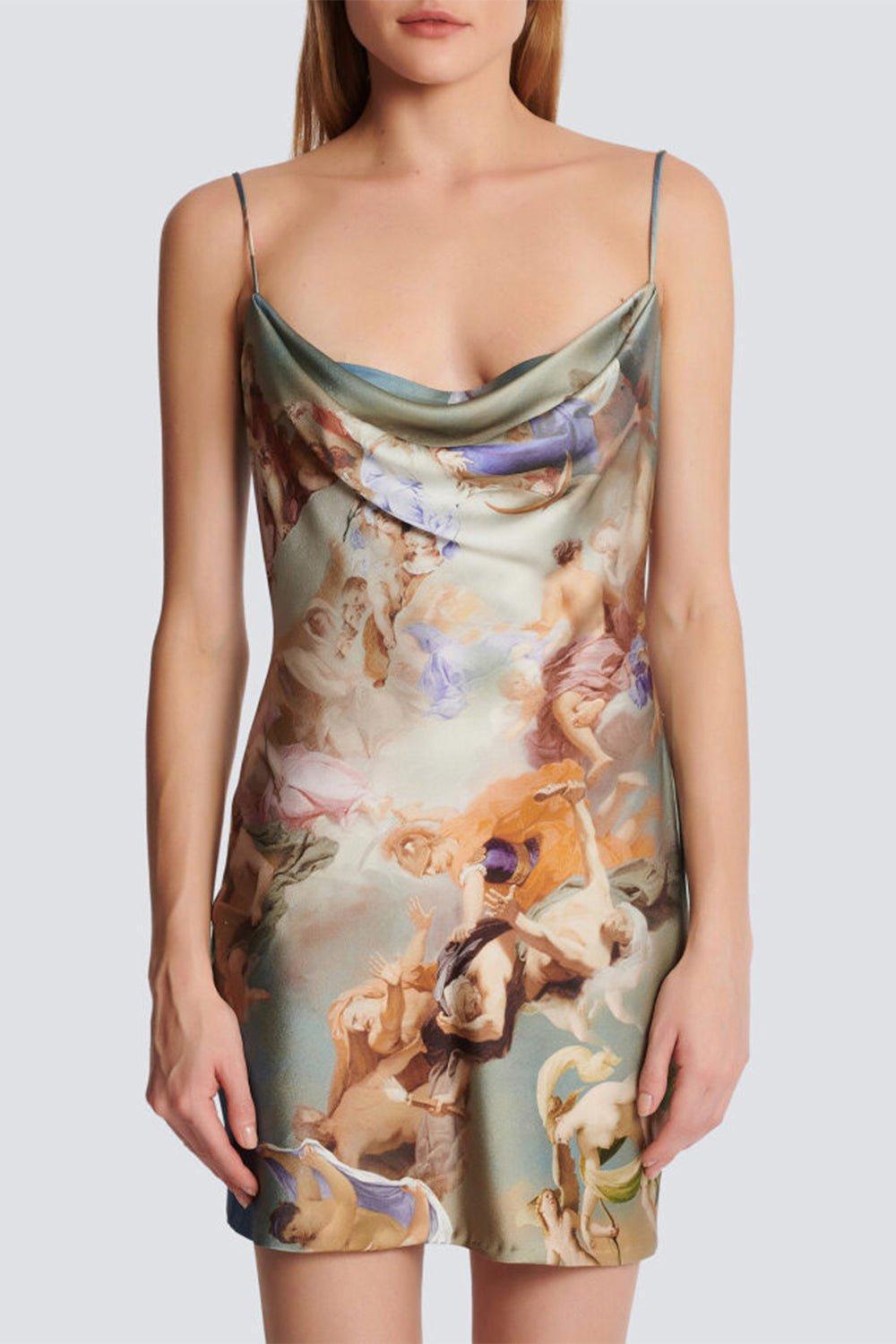 BALMAIN-Printed Babydoll Dress-BLEUMULT