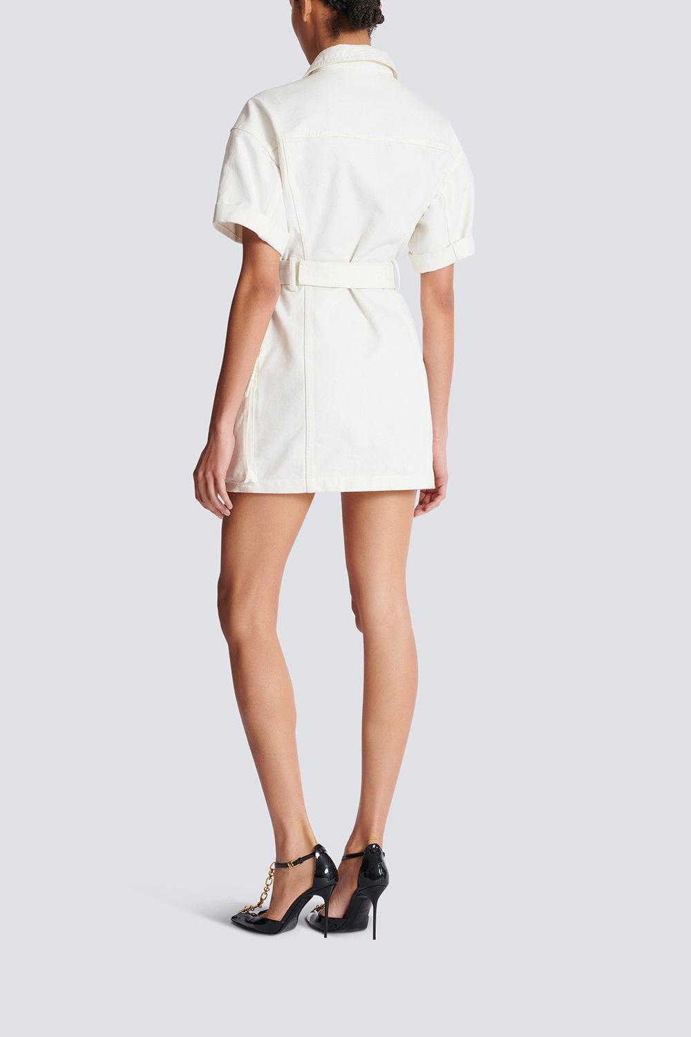 Lace-Up Canvas Dress-BLNCCSS-36-CLOTHINGDRESSCASUAL-BALMAIN