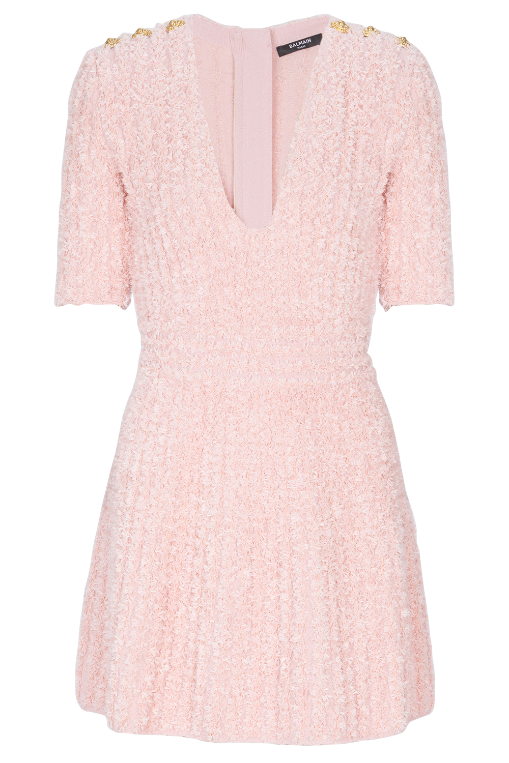 Short Sleeve Button Knit Dress-PINK-34-CLOTHINGDRESSCASUAL-BALMAIN