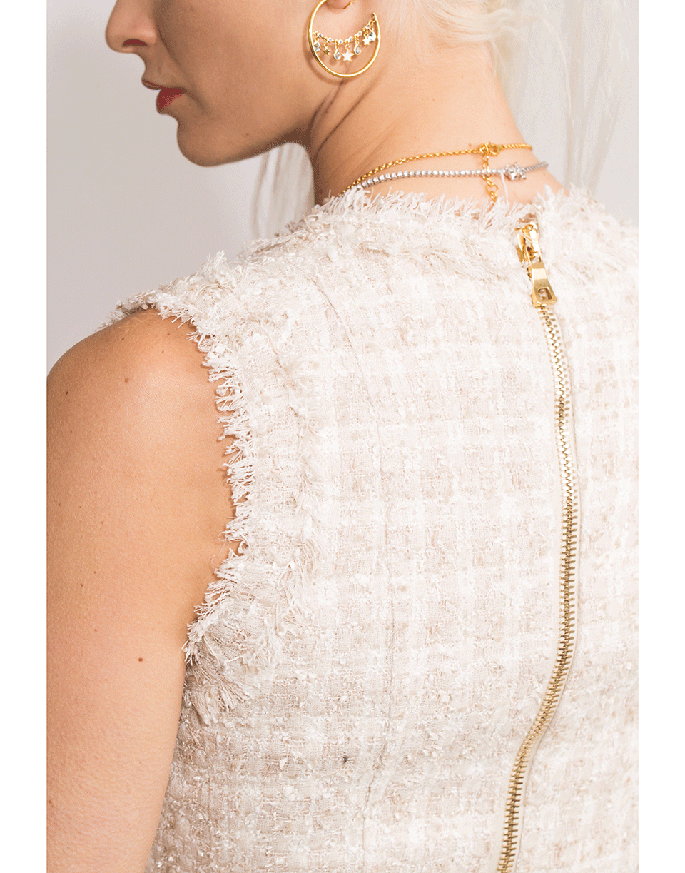 BALMAIN-Fringe Tweed Button Dress-