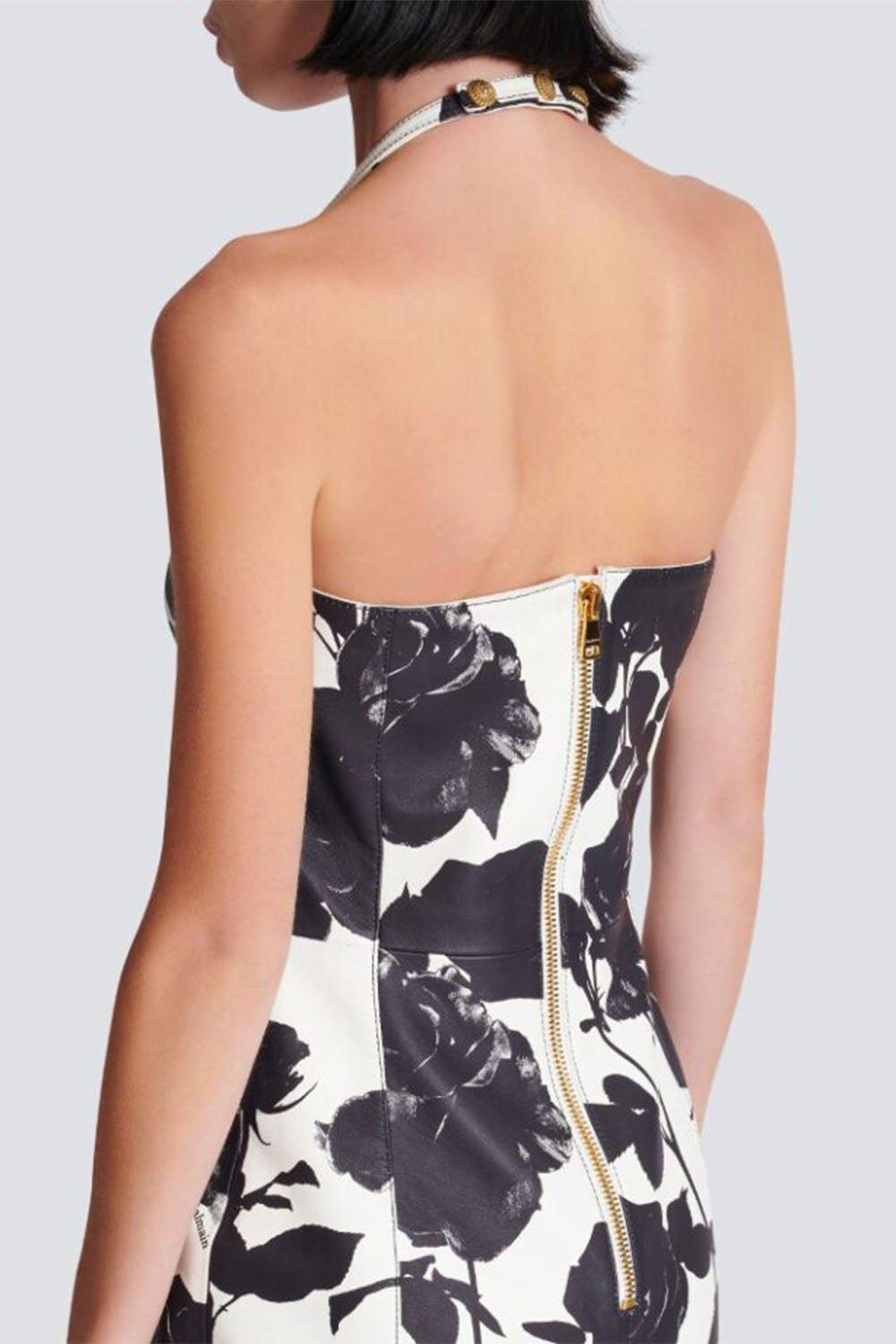 BALMAIN-Printed Floral Short Dress-BLNC/NOI
