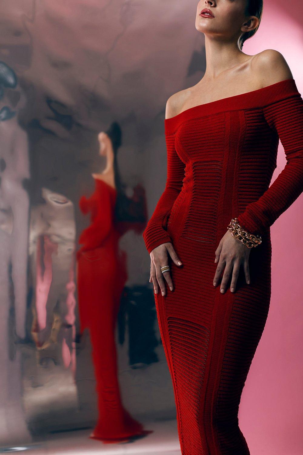 BALMAIN-Long Sleeve Bustier Midi Dress-