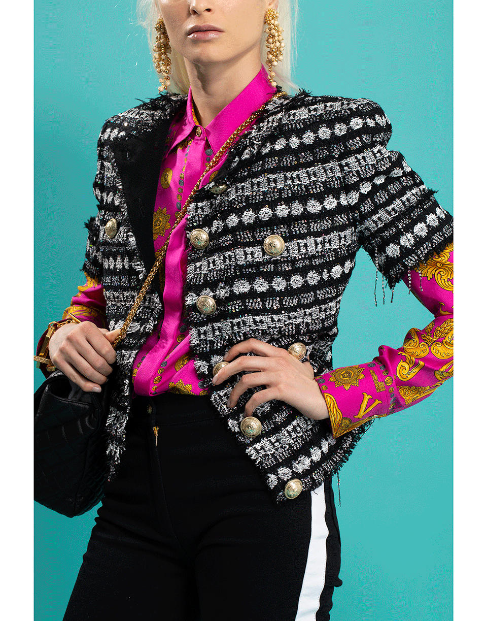 BALMAIN-Short Sleeve Tweed Jacket-BLK/WHT