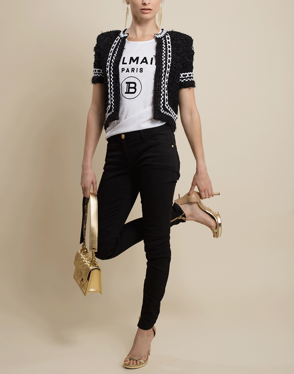 BALMAIN-Short Sleeve Collarless Knit Jacket-