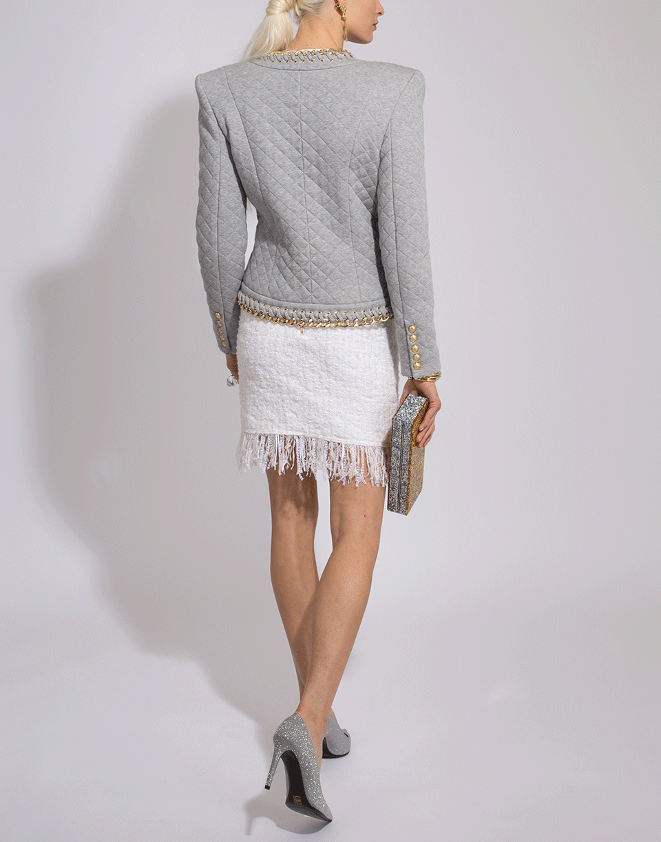 BALMAIN-Button Fringed Tweed Skirt-