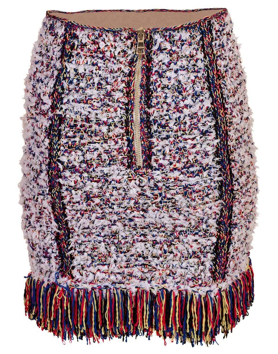 BALMAIN-Button Front Fringe Tweed Skirt-