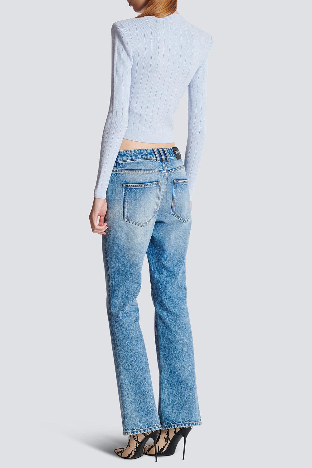 Two Pocket Button Cardigan-BLEUPALE-36-CLOTHINGTOPCARDIGAN-BALMAIN