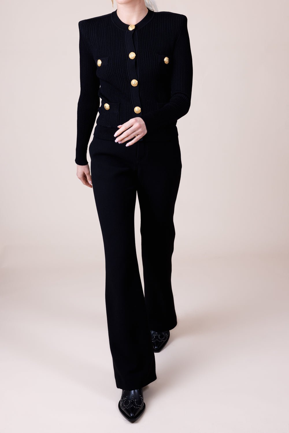 BALMAIN-Cropped Button Cardigan-