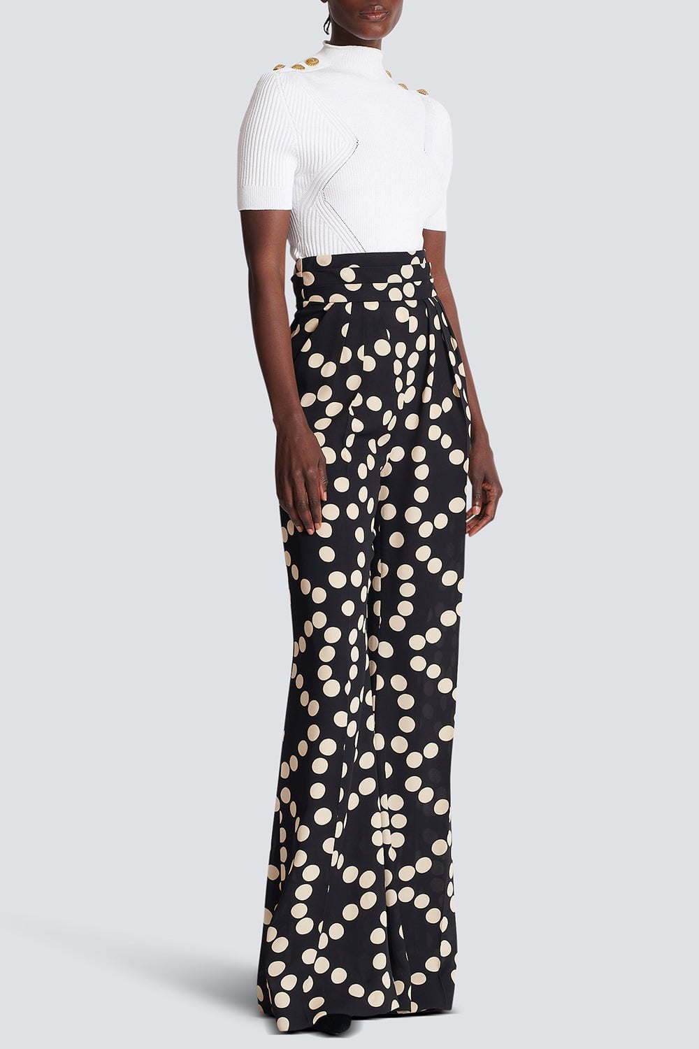 BALMAIN-Button Shoulder Crop Top-