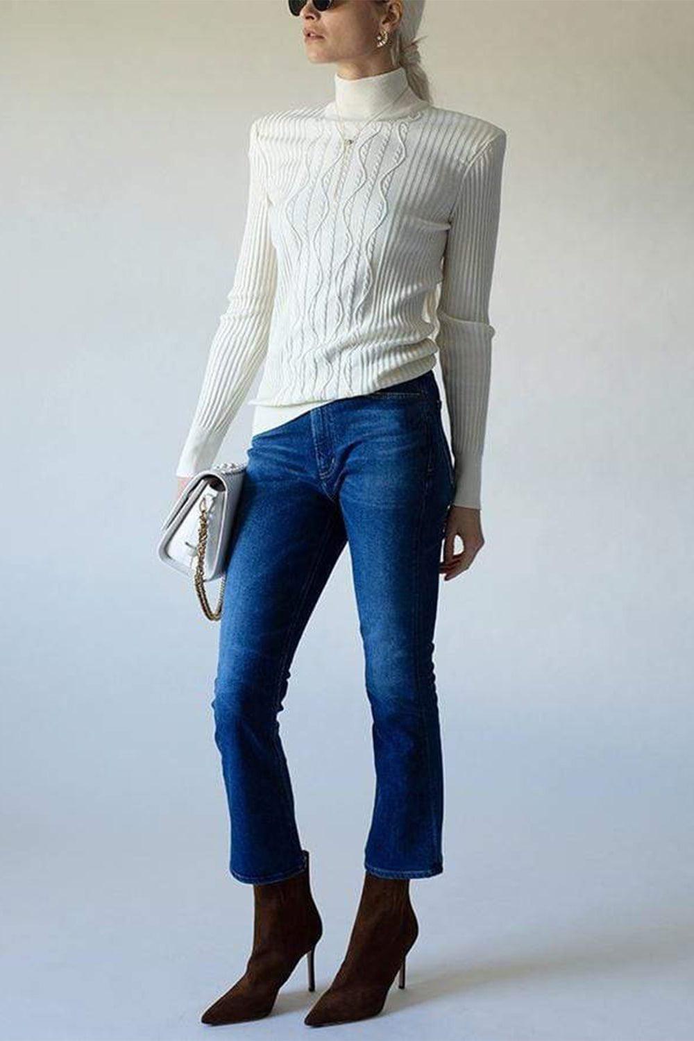 BALMAIN-High Neck Cable Knit Sweater-