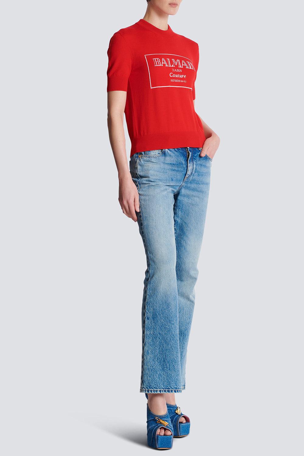 BALMAIN-Short Sleevee Bicolor Top-