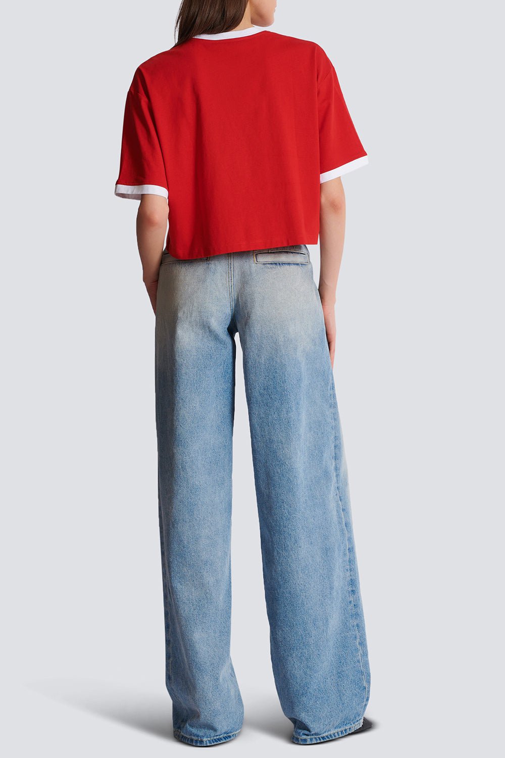 BALMAIN-Fraise Print Crop Tee-