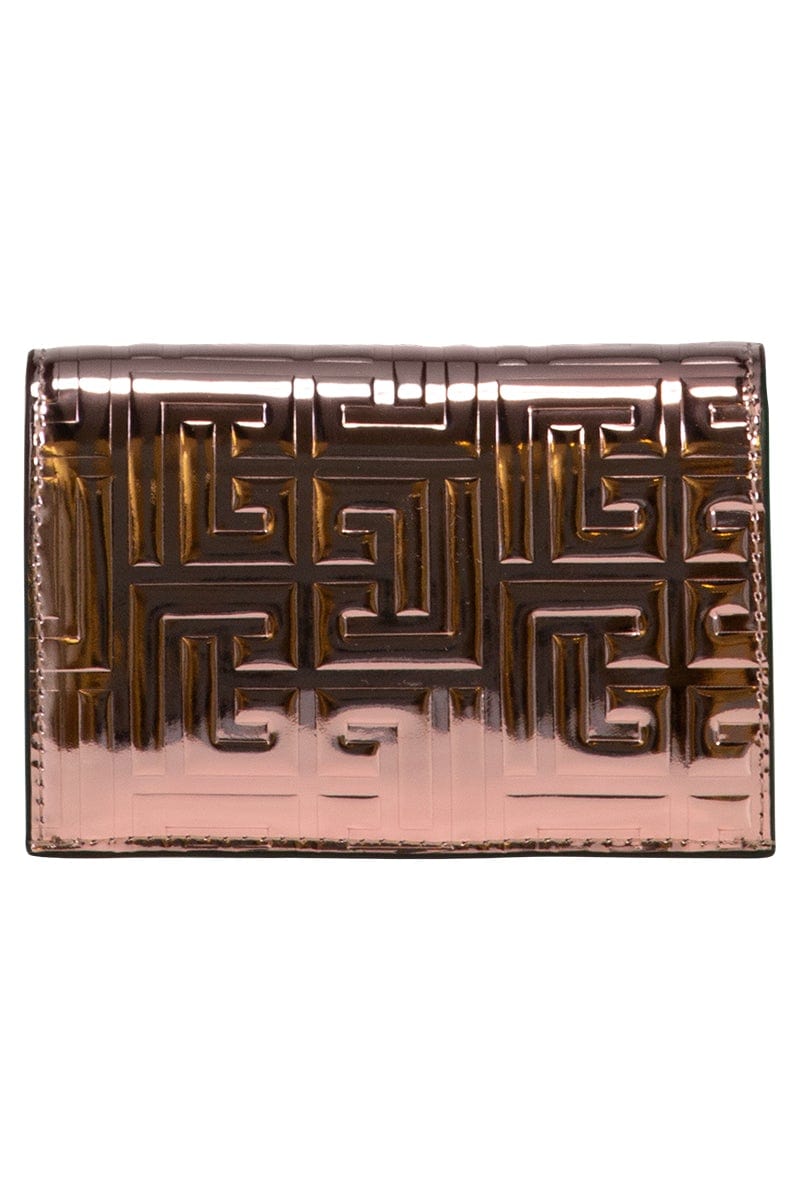BALMAIN-Debossed Monogram Coin Pouch-PINK