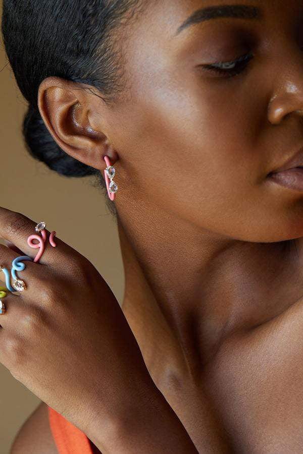 BEA BONGIASCA-Vine Coral Pink Enamel Hoops-ROSE GOLD