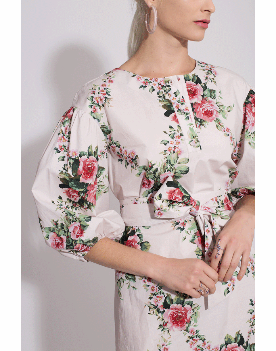 BLUMARINE-Button Front Self Belt Floral Dress-