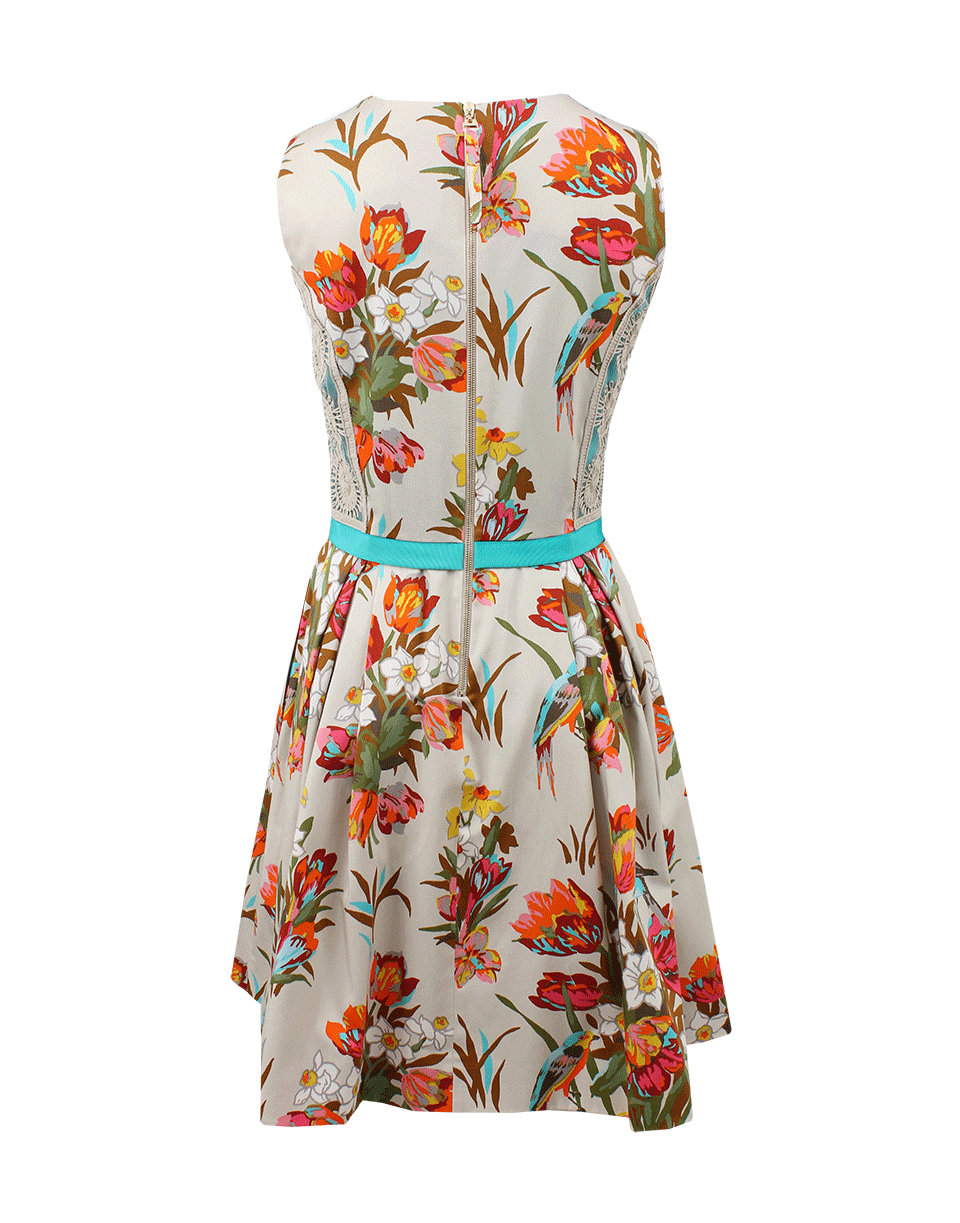 BLUMARINE-Crewneck Embroidered Print Dress-