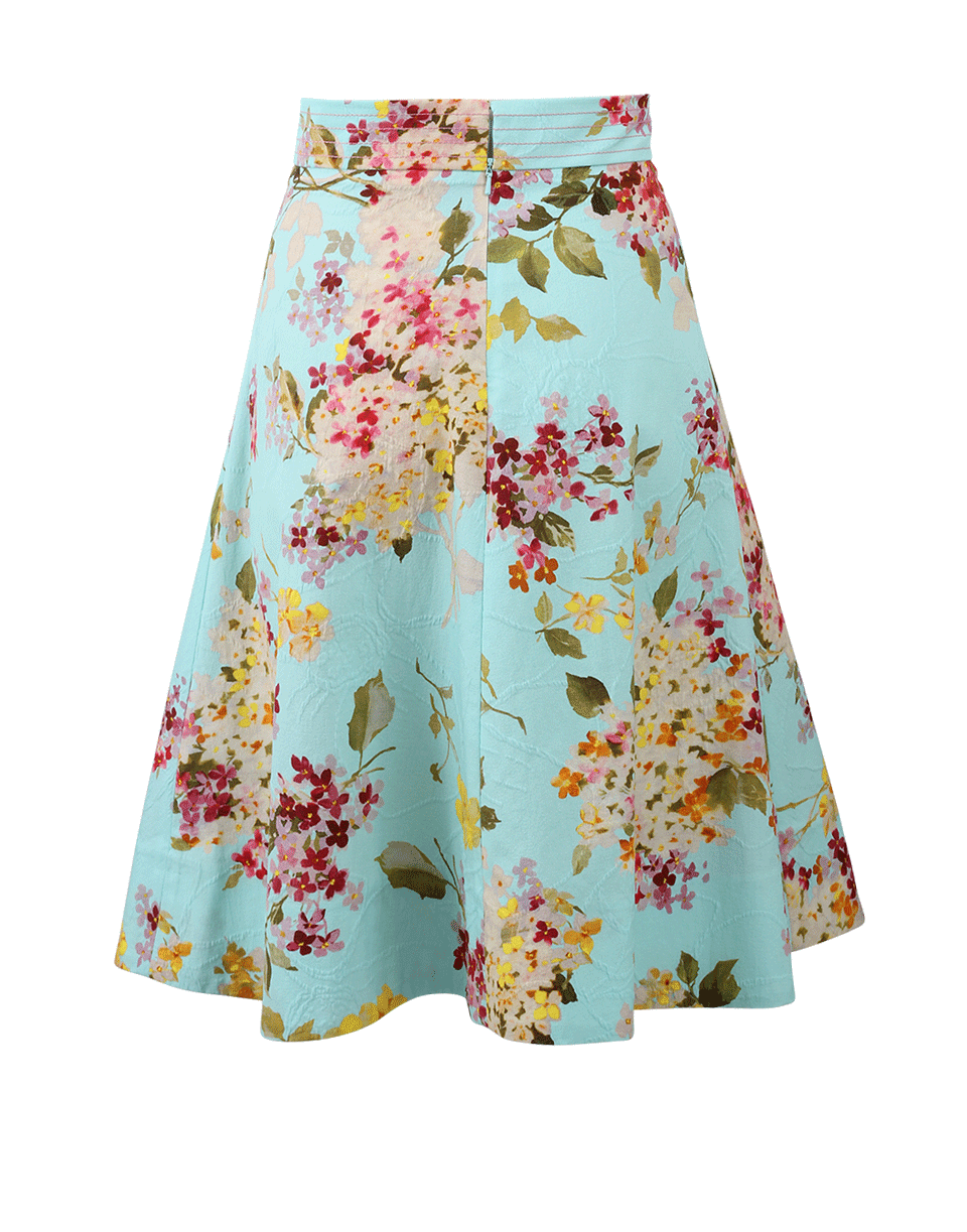 BLUMARINE-Floral Printed Circle Skirt-AQUA/VERDE
