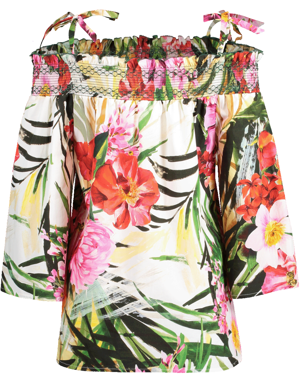 BLUMARINE-Off Shoulder Tropical Print Blouse-