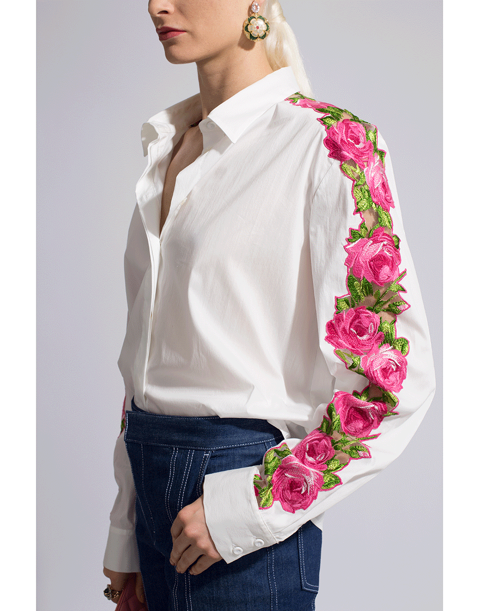 BLUMARINE-Floral Emroidered Sleeve Blouse-