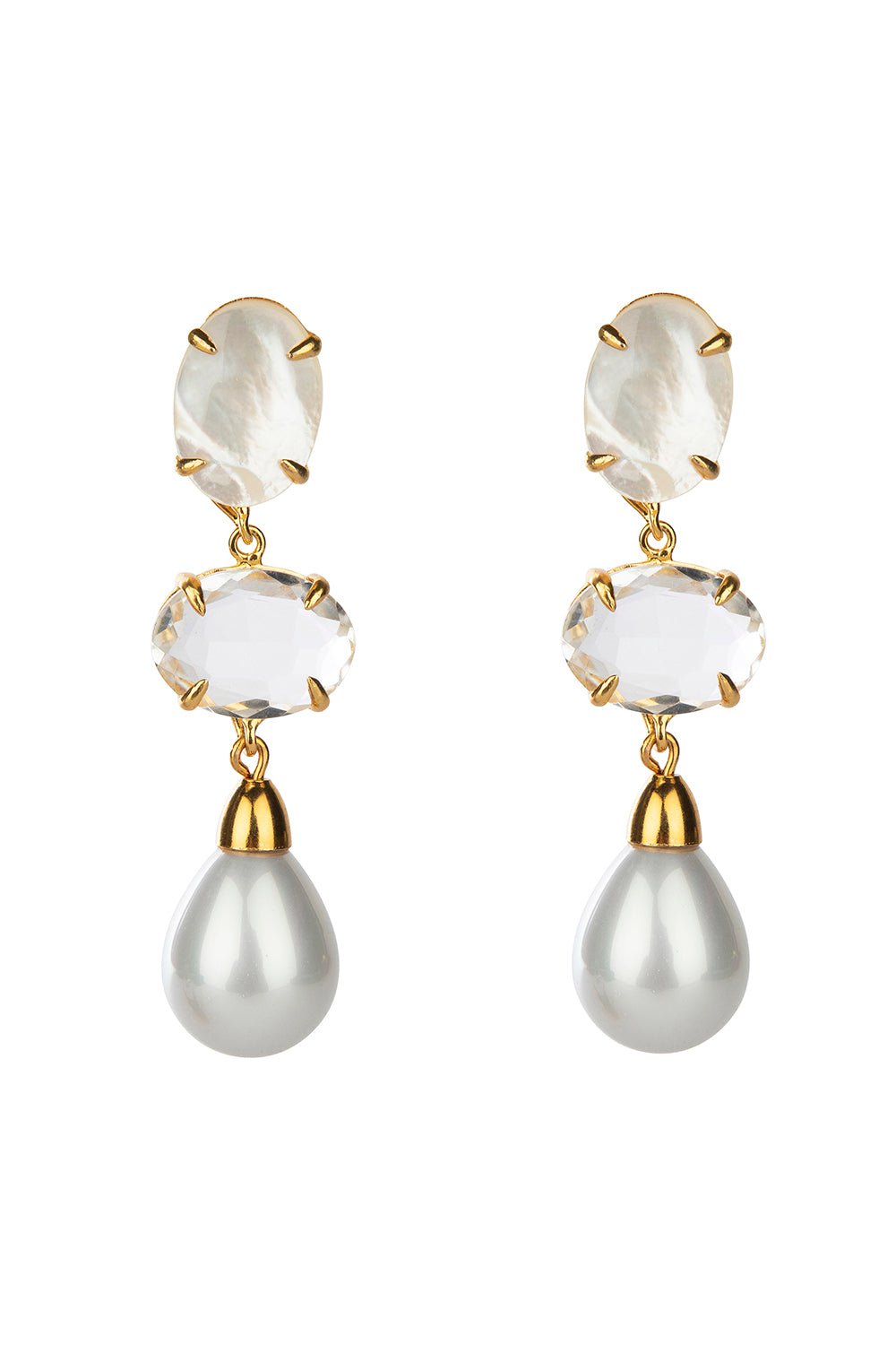 Quartz Pearl Three Drop Earrings Marissa Collections