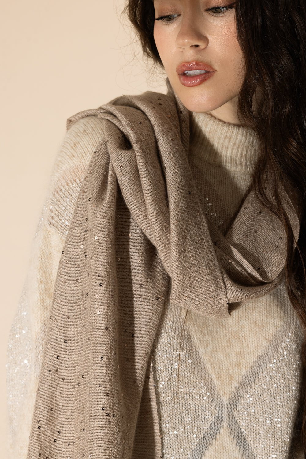 BRUNELLO CUCINELLI-Pailette Scarf - Medium Brown-MED BRWN