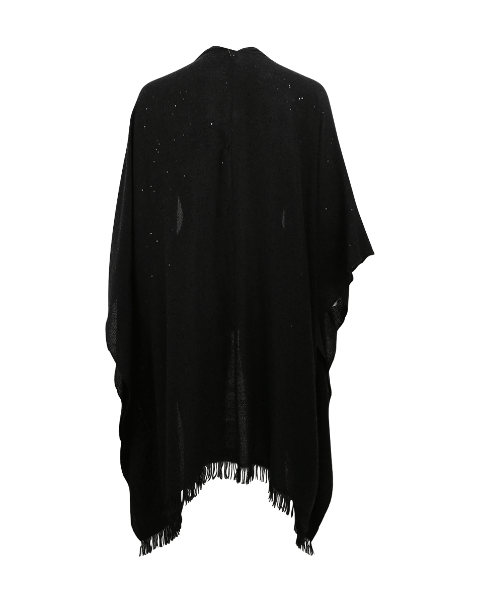 BRUNELLO CUCINELLI-Long Fringed Poncho-ONYX