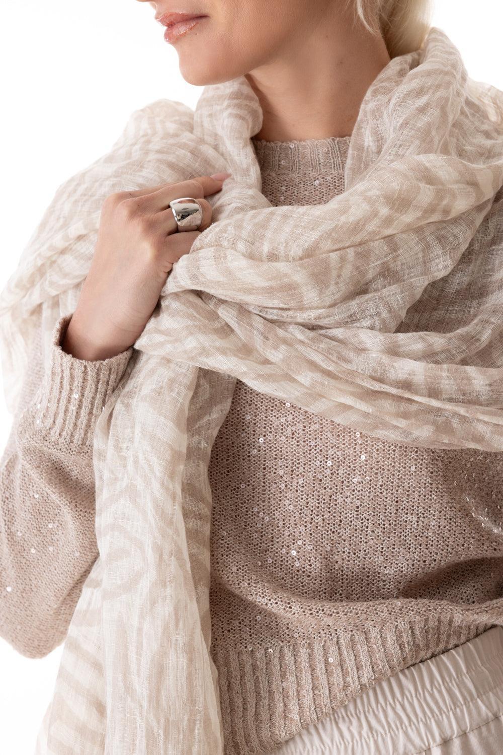 Abstract Scarf - Animalier Beige-WHT/BGE-O/S-ACCESSORIESCARVES-BRUNELLO CUCINELLI