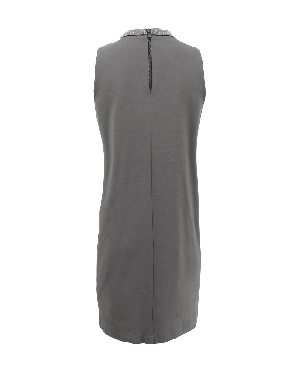 BRUNELLO CUCINELLI-Sleeveless Jersey Monili Collar Dress-