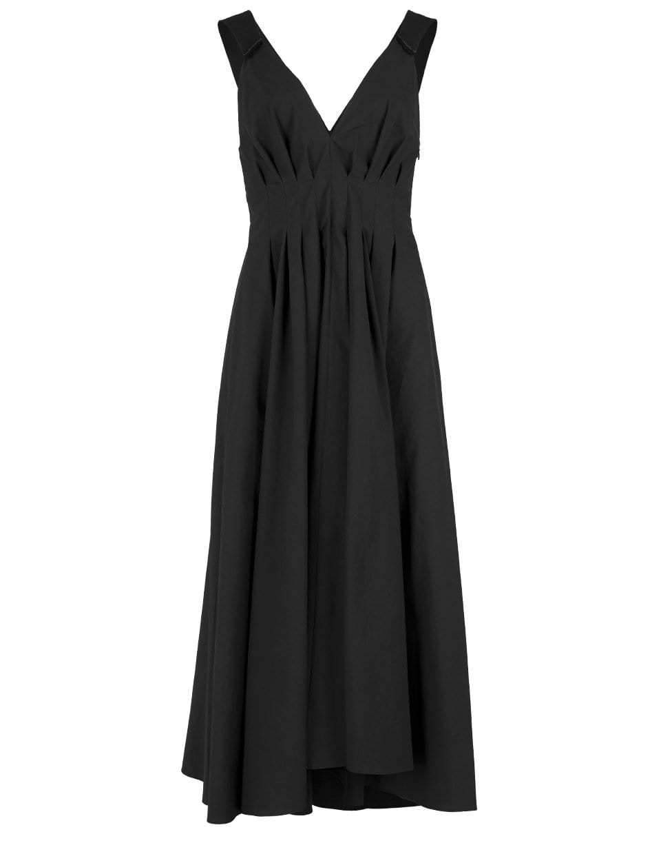 Linen Monili Strap Pleated Maxi Dress