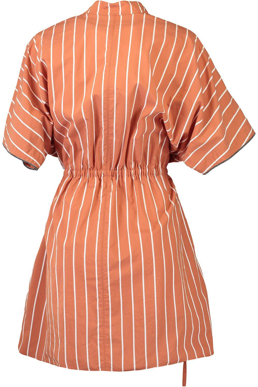 Stripe Cinch Waist Dress-ORAN/PAN-XS-CLOTHINGDRESSCASUAL-BRUNELLO CUCINELLI