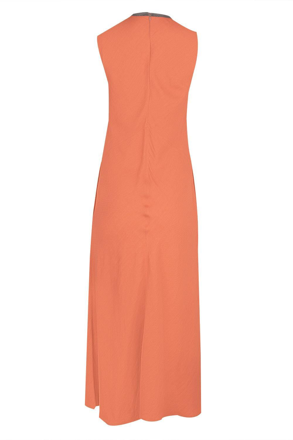 Fluid Midi Dress-TANGERINE-XS-CLOTHINGDRESSCASUAL-BRUNELLO CUCINELLI