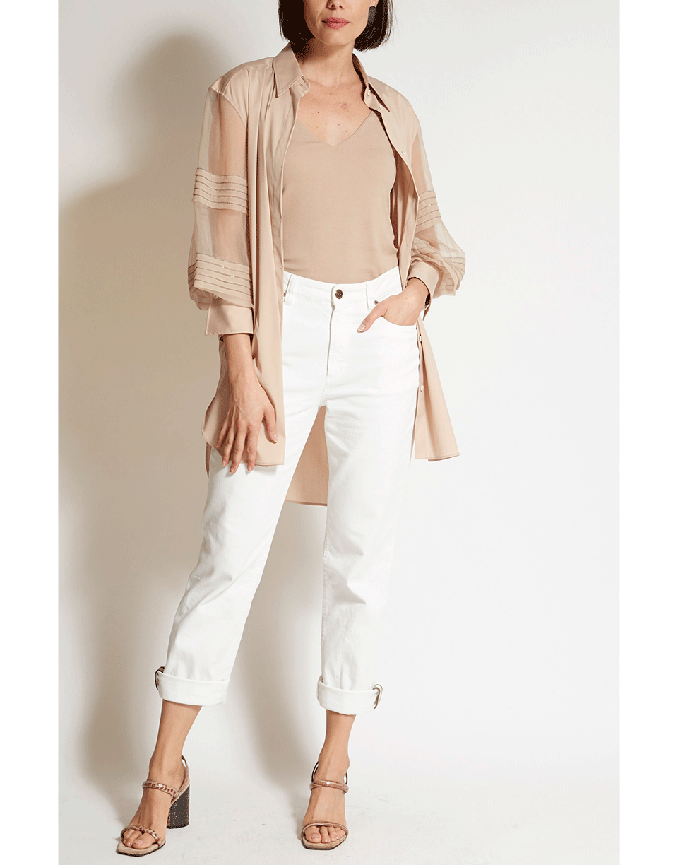 BRUNELLO CUCINELLI-Pleated Organza Sleeve Tunic Blouse-