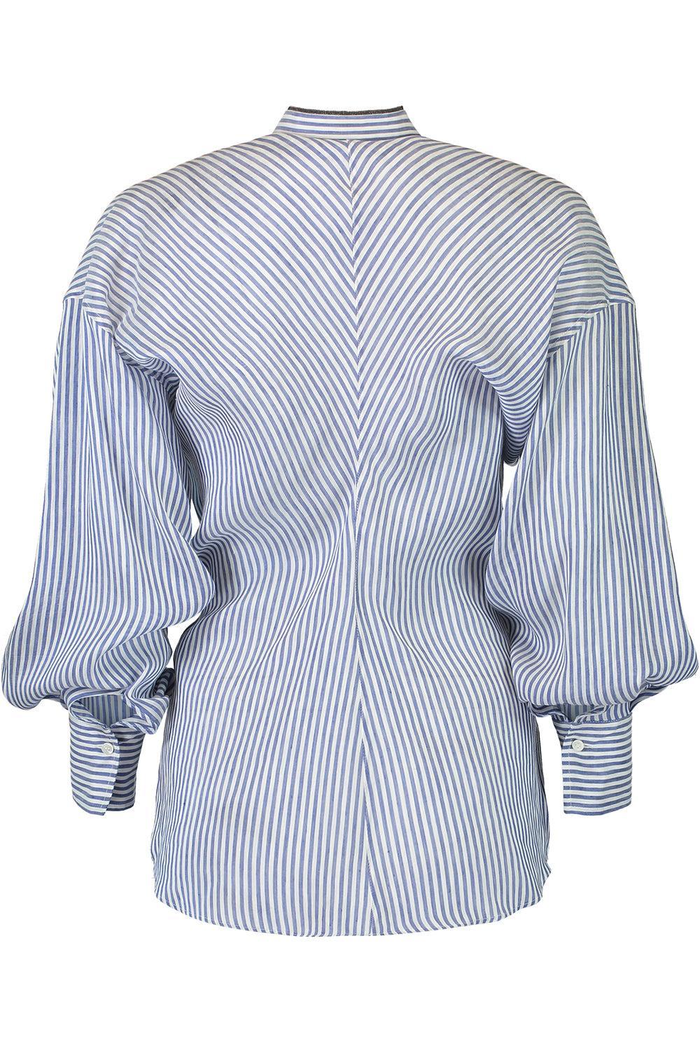 Snipped Waist Pinstripe Blouse-NVY/WHT-S-CLOTHINGTOPBLOUSE-BRUNELLO CUCINELLI