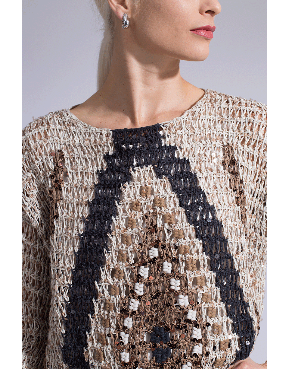 BRUNELLO CUCINELLI-Open Woven Evil Eye Crewneck Top-