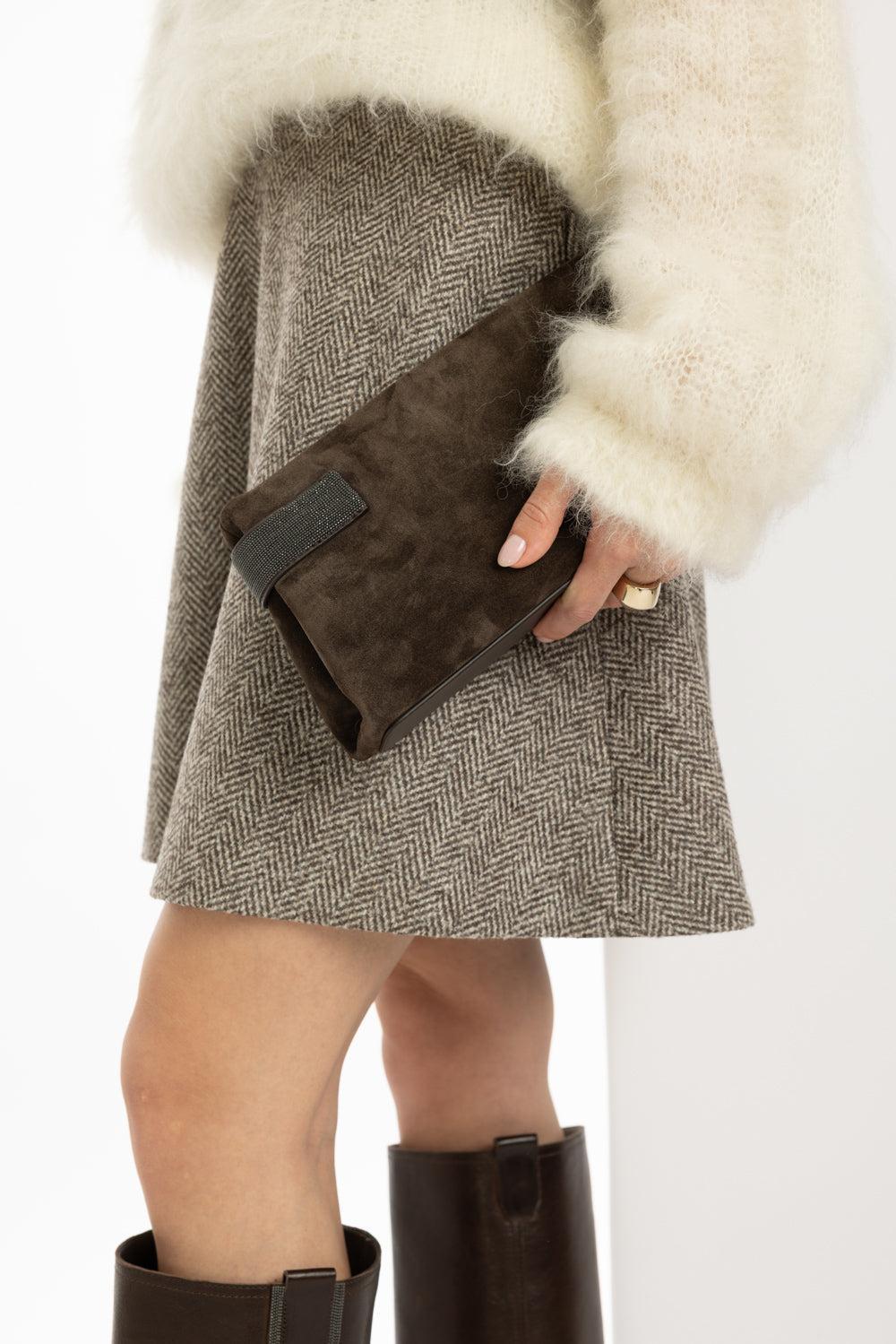 Essence Pouch Bag - Chocolate Suede-CHOCOLATE-O/S-HANDBAGCLUTCHES-BRUNELLO CUCINELLI