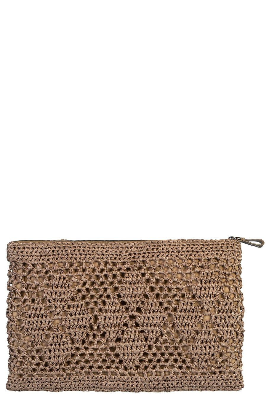 BRUNELLO CUCINELLI-Raffia Top Zip Pouch-FANGO