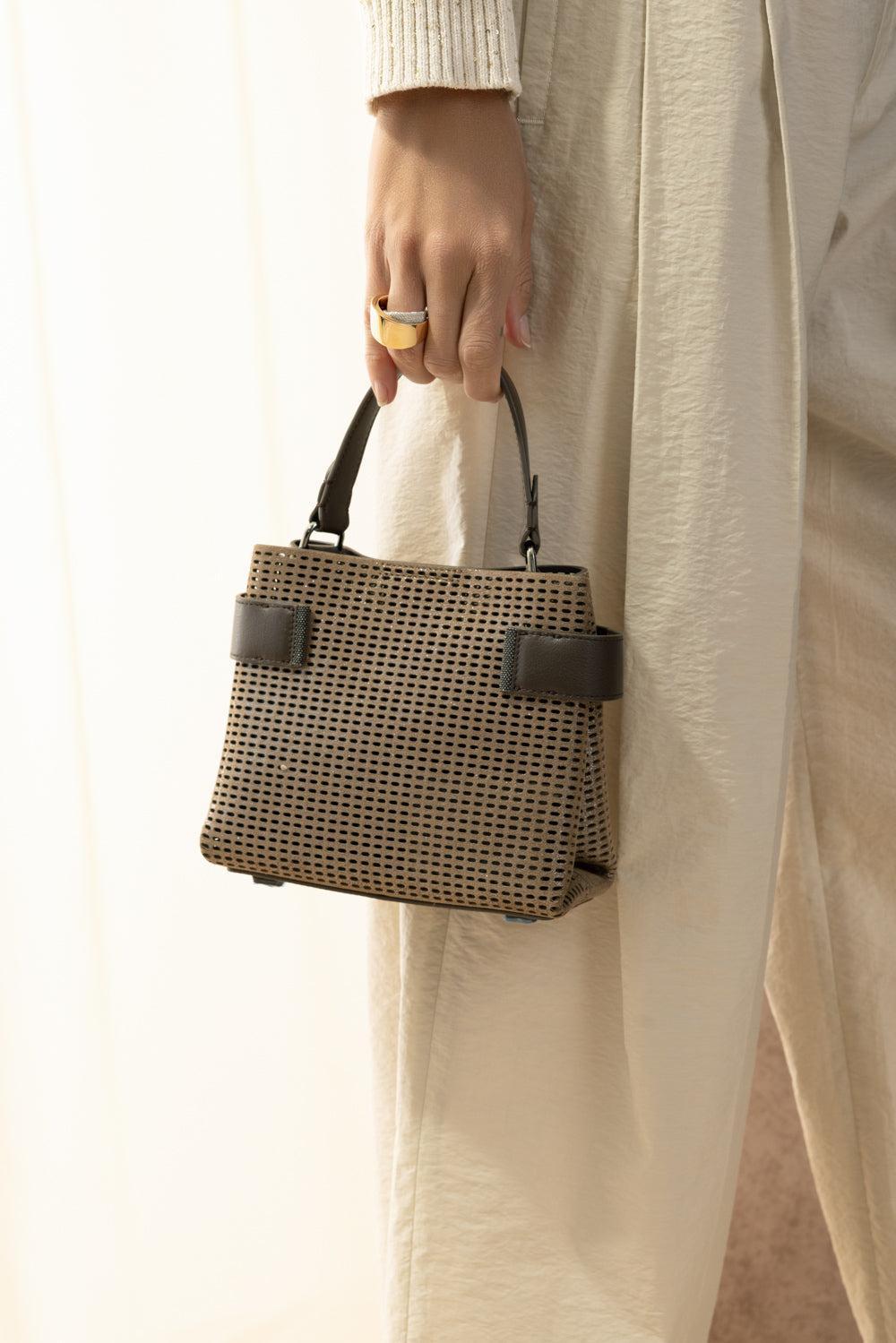 Mini Drill Tote - Chestnut-BROWN-HANDBAGTOP HANDLE-BRUNELLO CUCINELLI