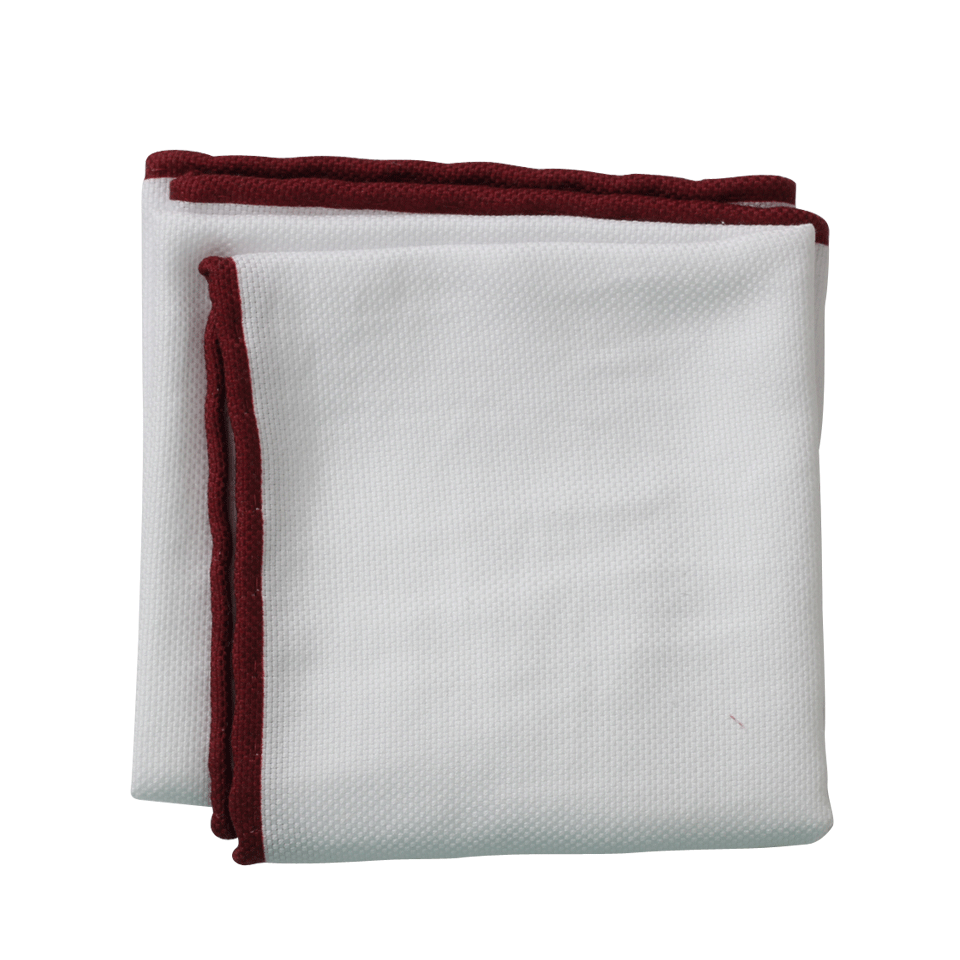 BRUNELLO CUCINELLI-Piped Trim Pocket Square-WHITE/BURGUNDY