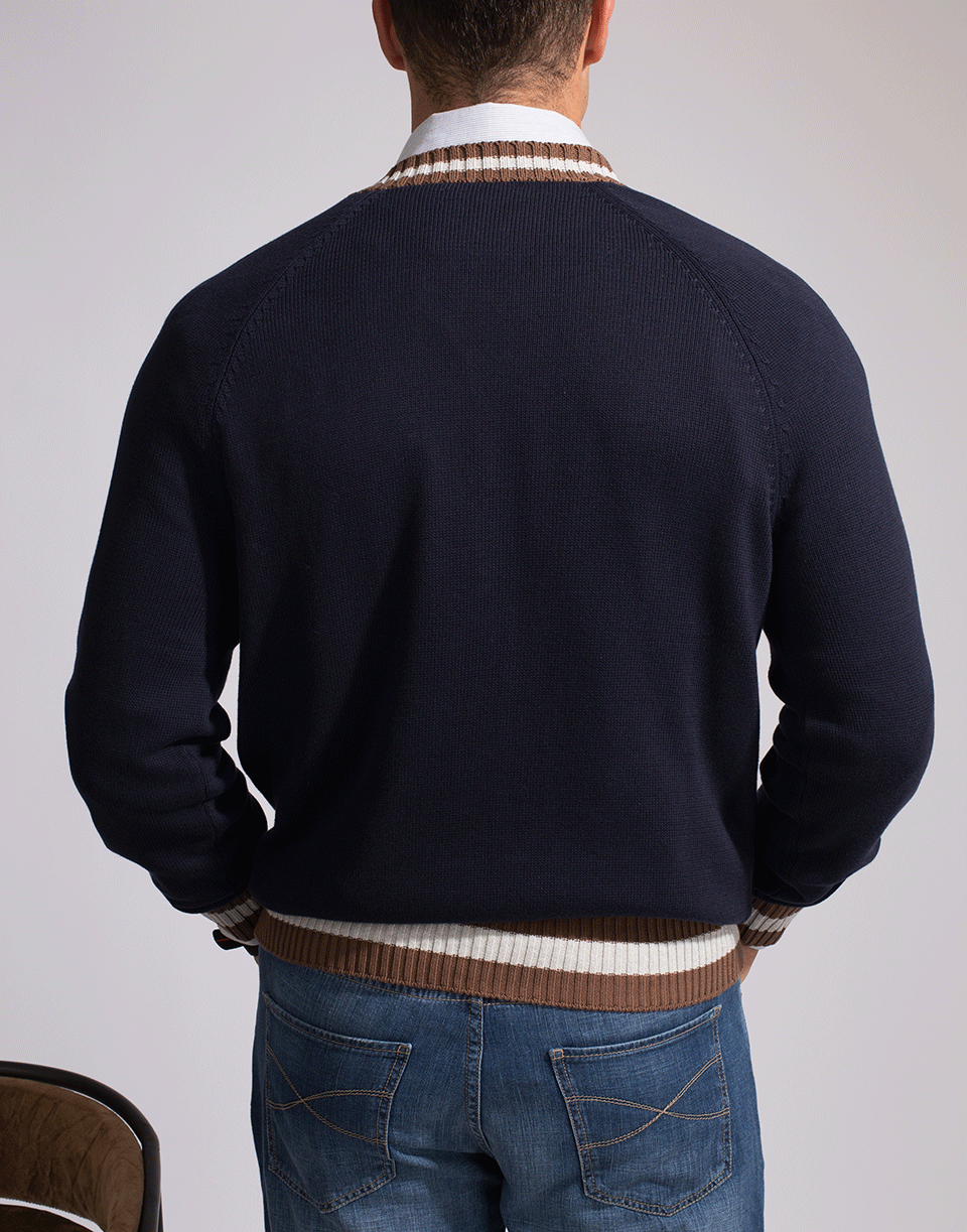BRUNELLO CUCINELLI-V-Neck Constrast Trim Sweater-