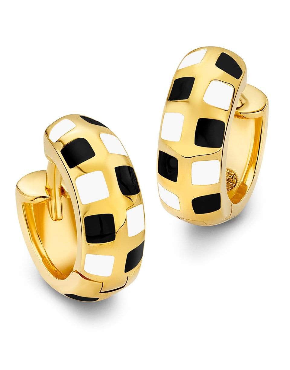 BUDDHA MAMA-Black and White Checkered Huggie Hoop Earrings-