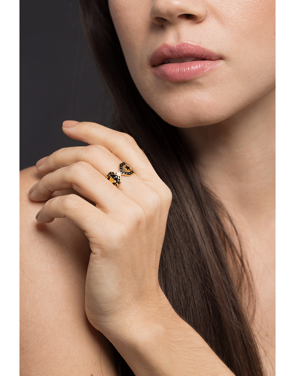 BUDDHA MAMA-Black Enamel Star Shield Band-YELLOW GOLD