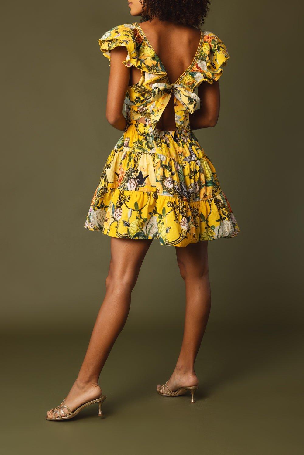 CAMILLA-Neck Frill Short Dress-