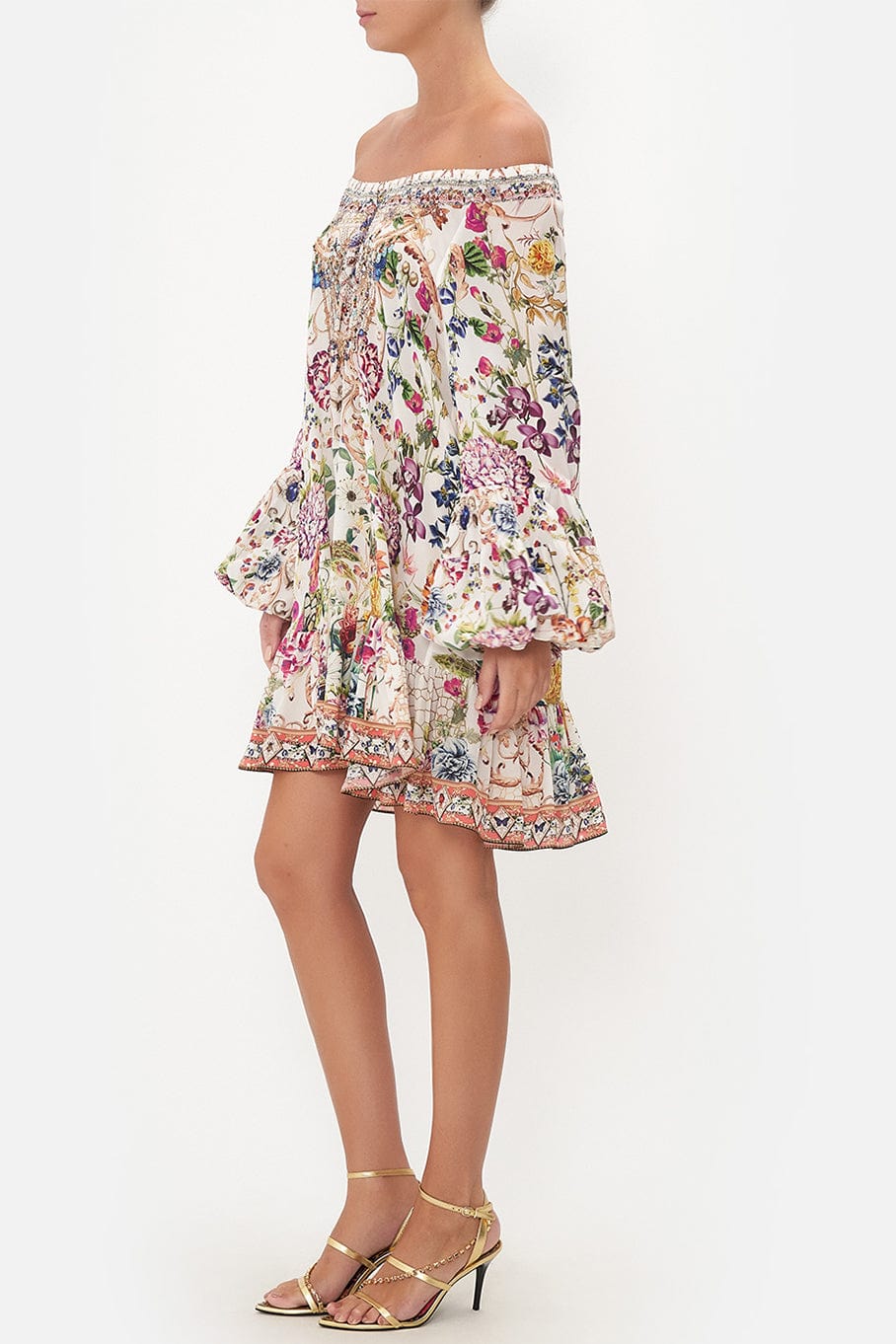 CAMILLA-Blouson Sleeve A Line Frill Dress-