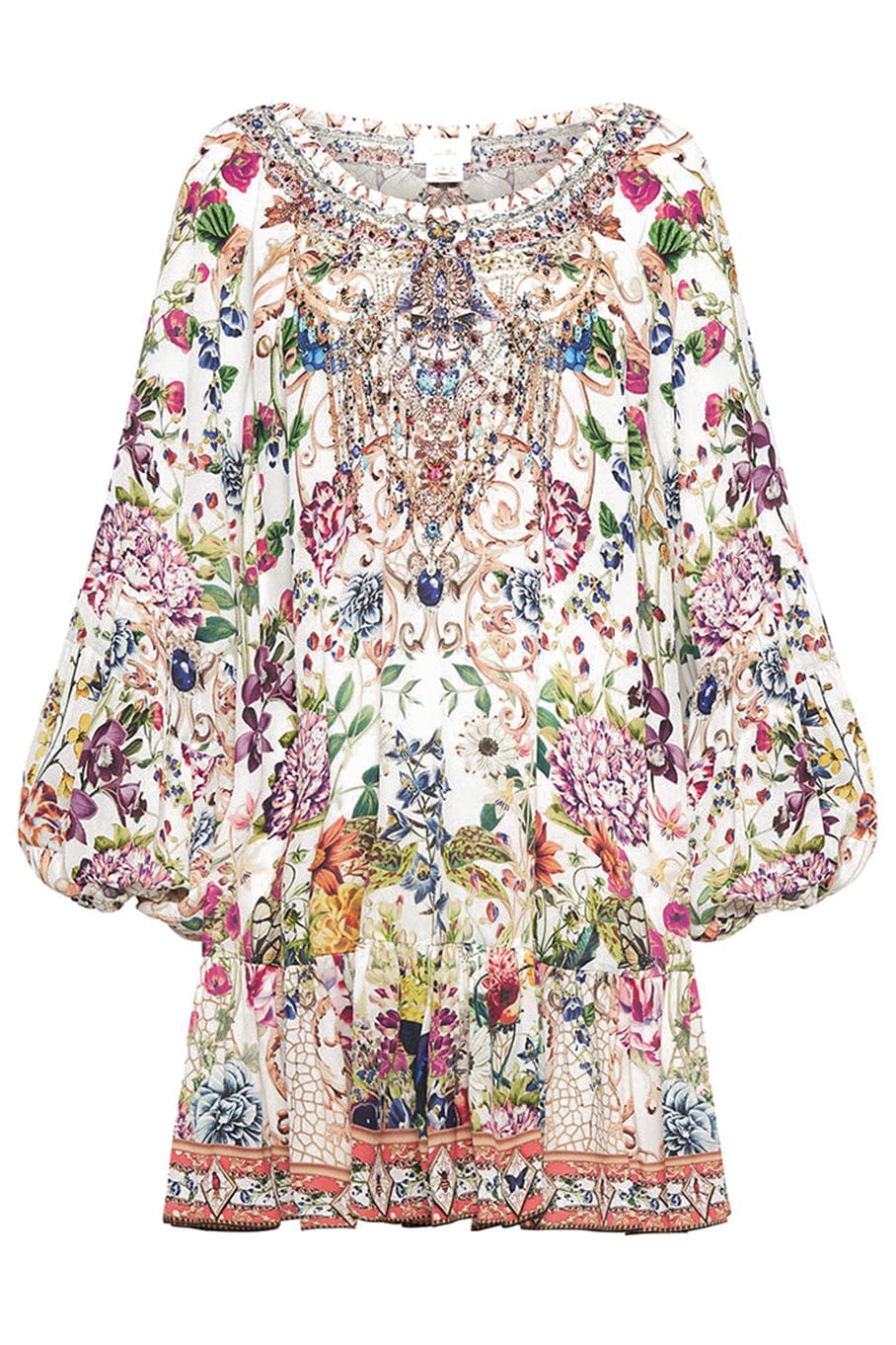 Blouson Sleeve A Line Frill Dress
