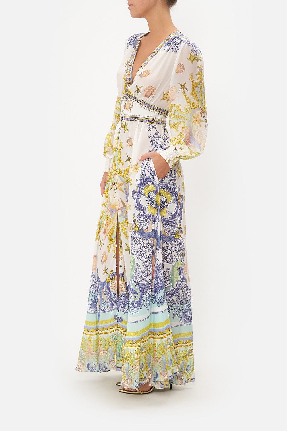 CAMILLA-Button Dress With Shaped Waistband-