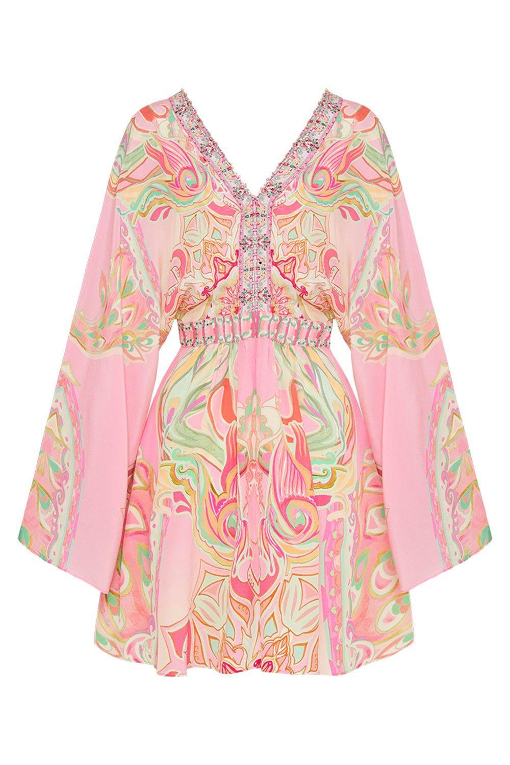 CAMILLA-Gathered Kimono Mini Dress-