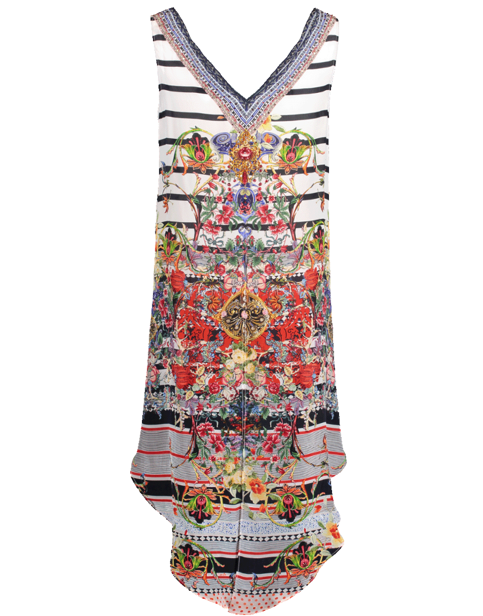 CAMILLA-Split Back V-Neck Printed Top-